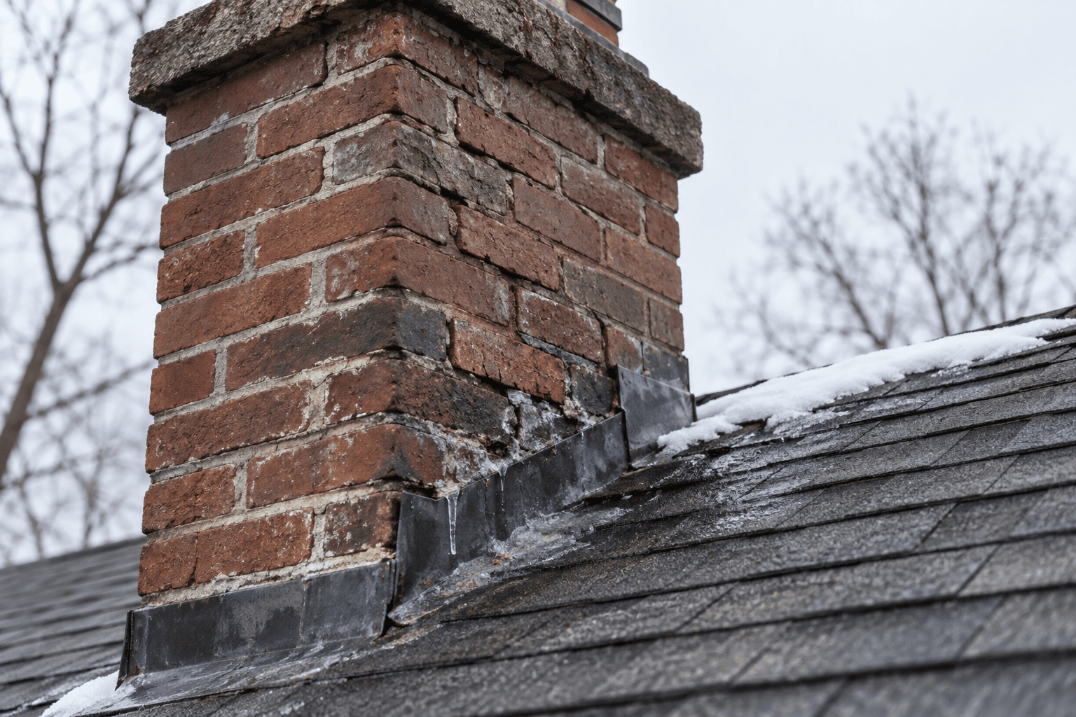 Water Stains Near a Chimney topic illustration, AI-generated image